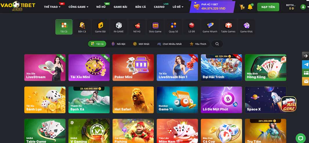 Các sảnh game hiện có tại Casino Vao11bet.org