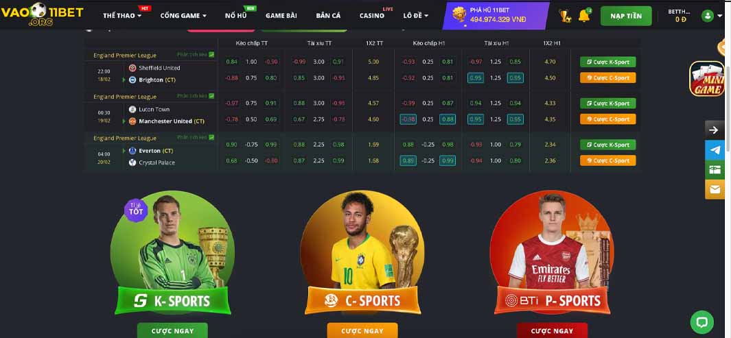 Giới thiệu các sảnh chơi thể thao vao11bet.org hấp dẫn