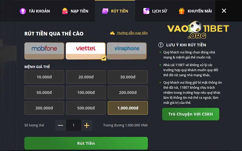 nạp tiền vào 11bet
